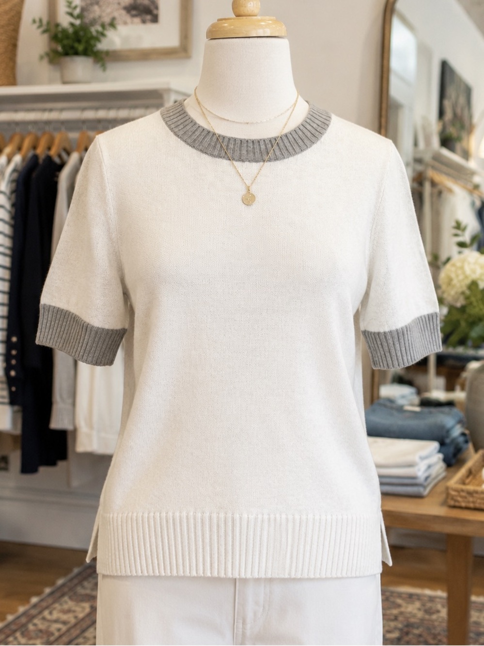 Summersalt Cotton Cashmere Colorblock Short Sleeve Sweater Size Small